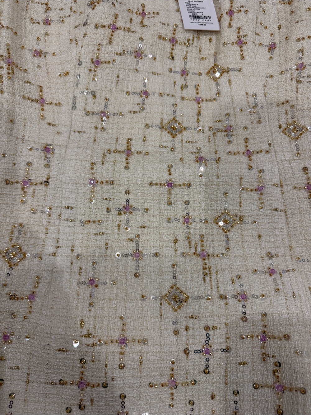 Lilly Pulitzer Cream Mini Dress with Gold & Pink Embellishment - Picture 6 of 8